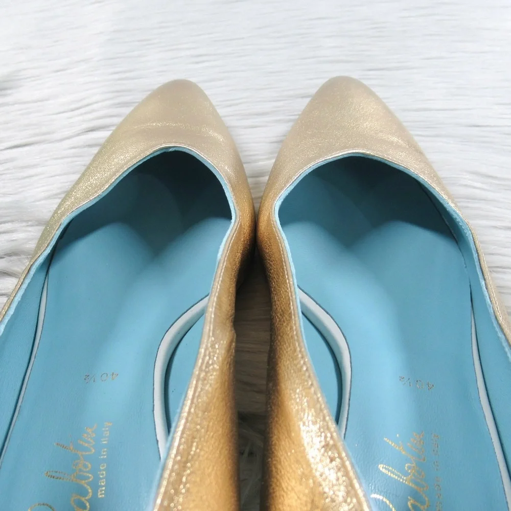 THIERRY RABOTIN Gold Napa Pointed Toe Kitten Heel Pumps Women's 40.5 US Size 10